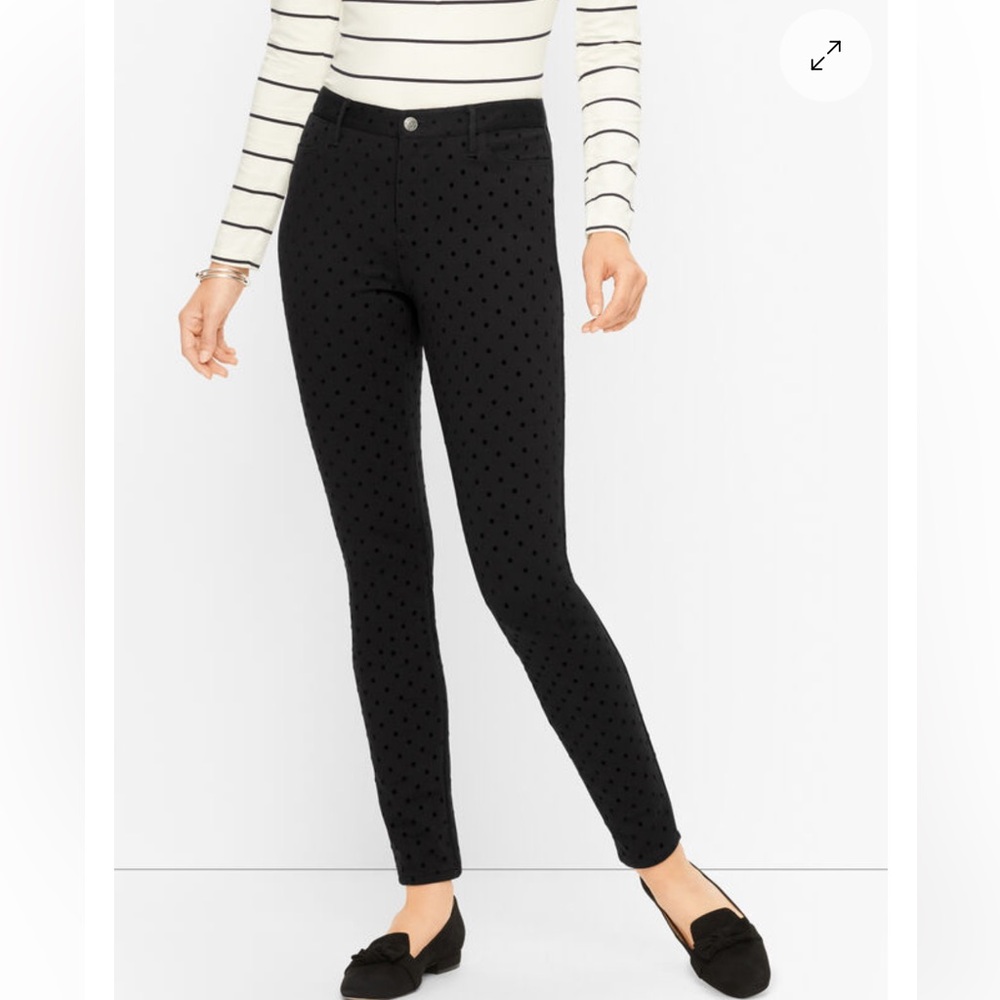 Talbots SoHo 5 Pocket Flocked Black Polka Dot Jeggings